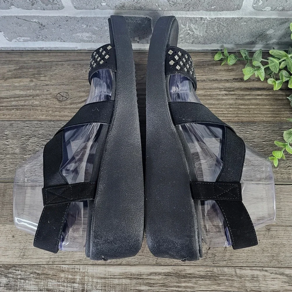 Skechers Rumblers Solar Burst Black Wedge Sandals‎ Women 10 Rhinestone Strappy